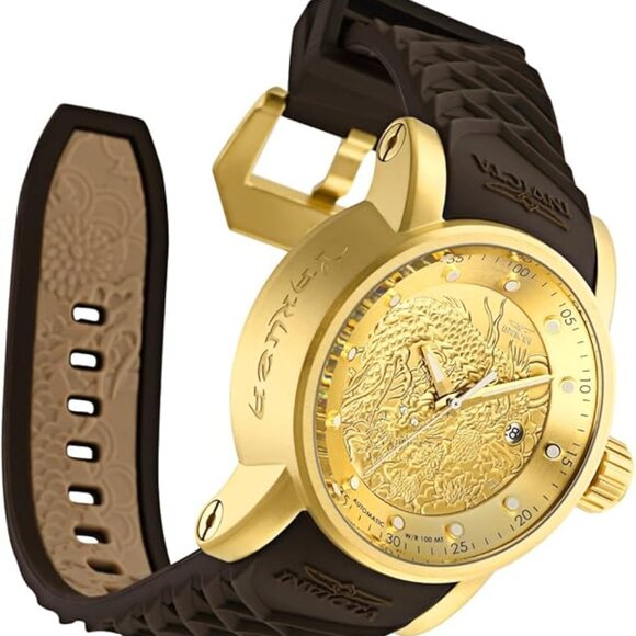 Invicta Men 48mm AUTOMATIC S1 RALLY YAKUZA DRAGON 18Kt Gold Plated SS 100M Watch